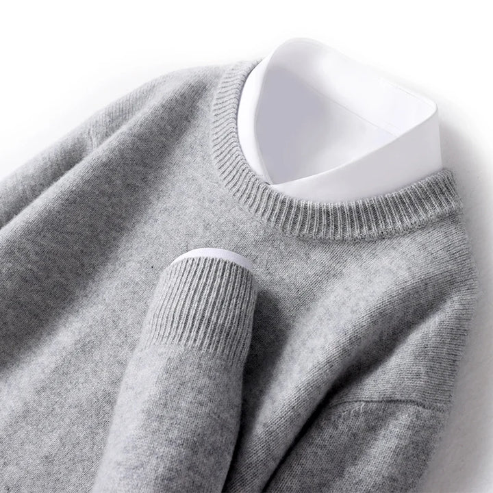 Autumn and Winter Men's 100% Pure Sheep O-Neck Sweater Casual Solid Color Knitted Long Sleeve Pullover Men's Wool Sweater New