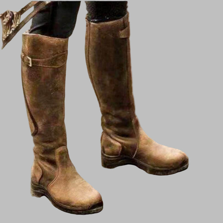 Valdora Knee-Length Buckled Leather Hiking Boots