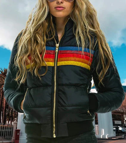 Women's Retro Color Block Puffer Jacket