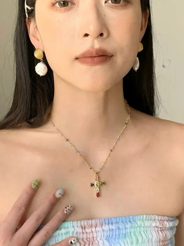 Amalfi Gemstone Cross Necklace - Saint Drako